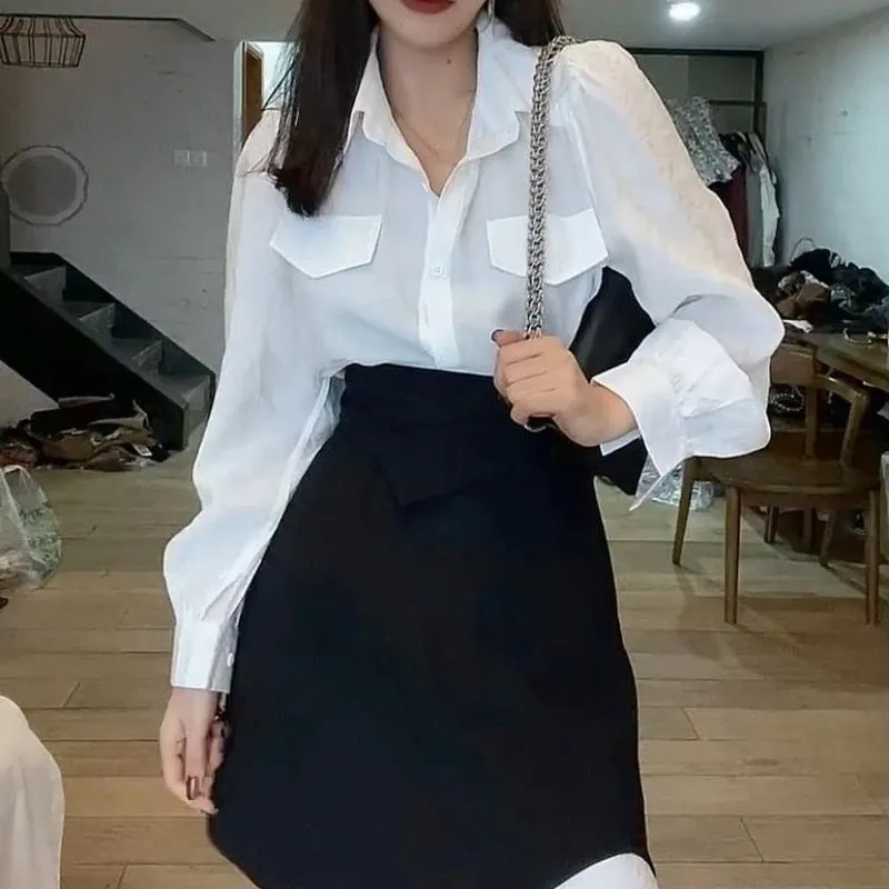 -hoco dresses 2 Piece Dress Set Women Long Sleeve Blouse   Y2k Mini Skirts Fashion Suits Office Lady Korean Fashion Clothing  Autumn Chic