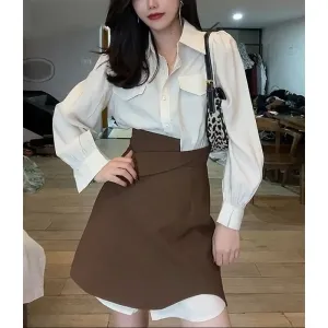 -hoco dresses 2 Piece Dress Set Women Long Sleeve Blouse   Y2k Mini Skirts Fashion Suits Office Lady Korean Fashion Clothing  Autumn Chic