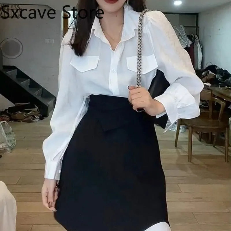 -hoco dresses 2 Piece Dress Set Women Long Sleeve Blouse   Y2k Mini Skirts Fashion Suits Office Lady Korean Fashion Clothing  Autumn Chic