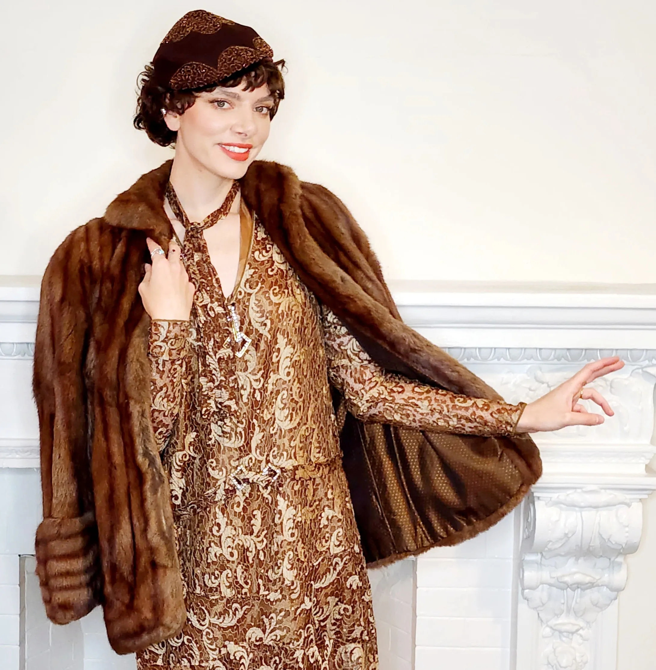 1940s Brown Fur Jacket Convertible Wrap Stole  / M