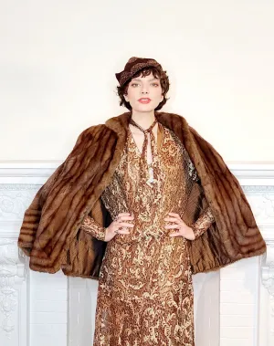 1940s Brown Fur Jacket Convertible Wrap Stole  / M