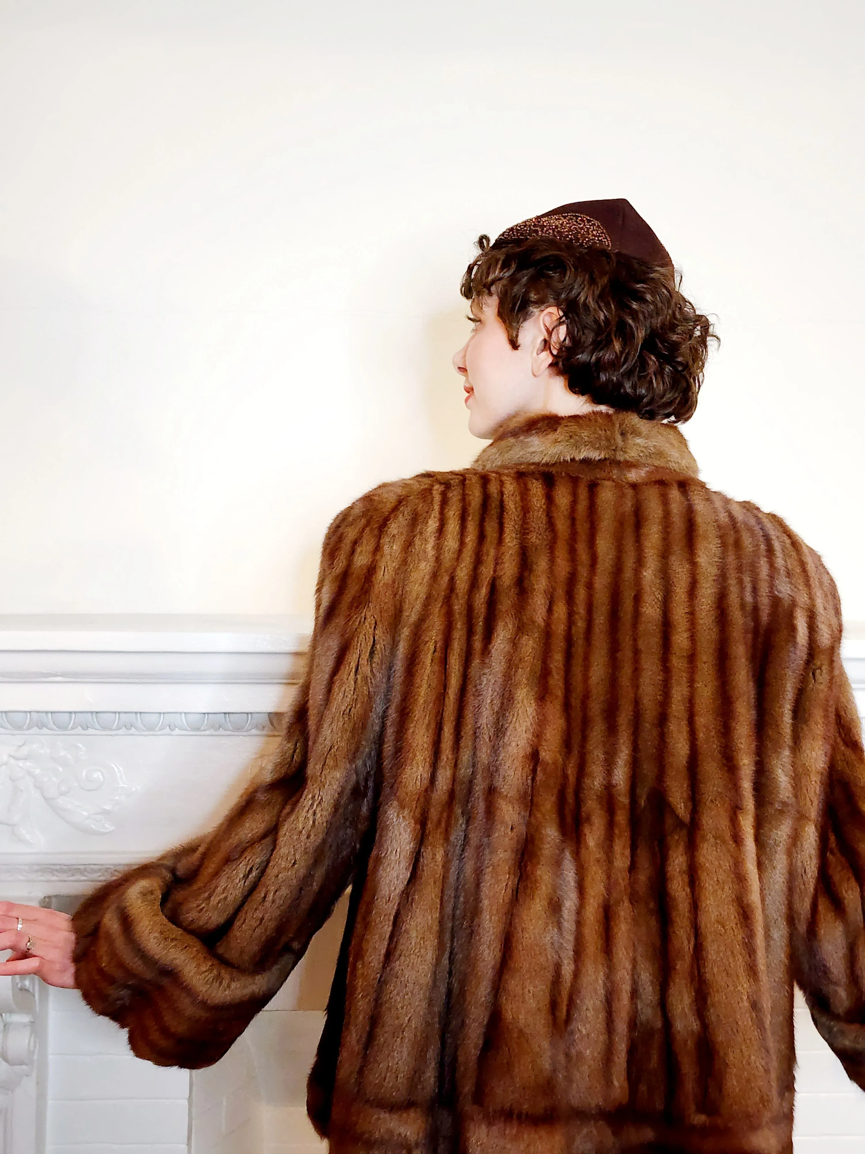 1940s Brown Fur Jacket Convertible Wrap Stole  / M