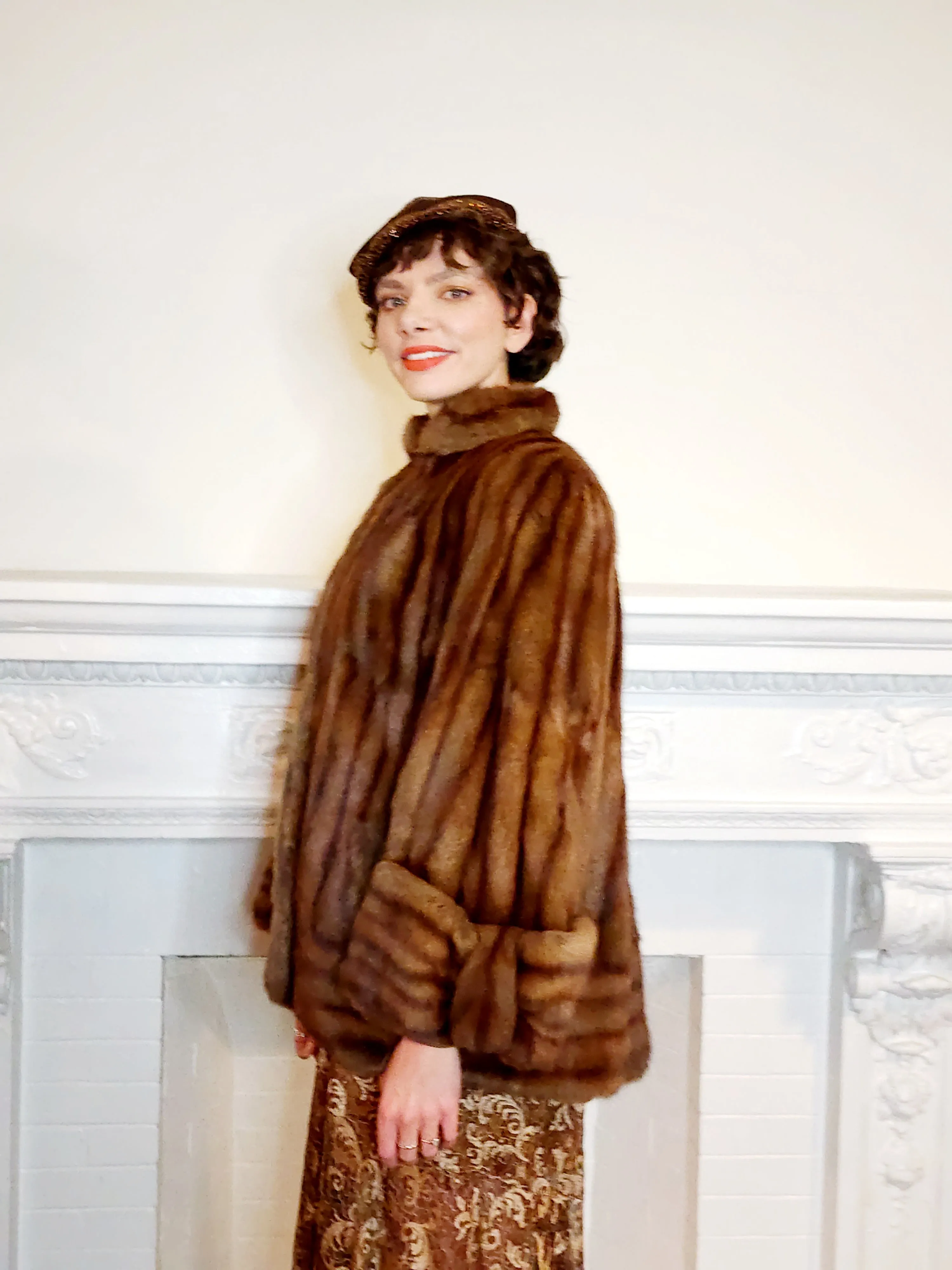 1940s Brown Fur Jacket Convertible Wrap Stole  / M