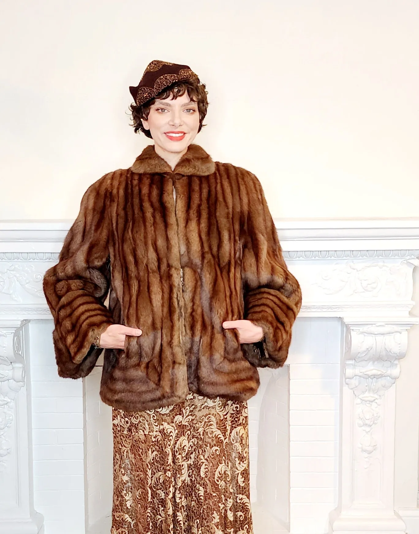 1940s Brown Fur Jacket Convertible Wrap Stole  / M