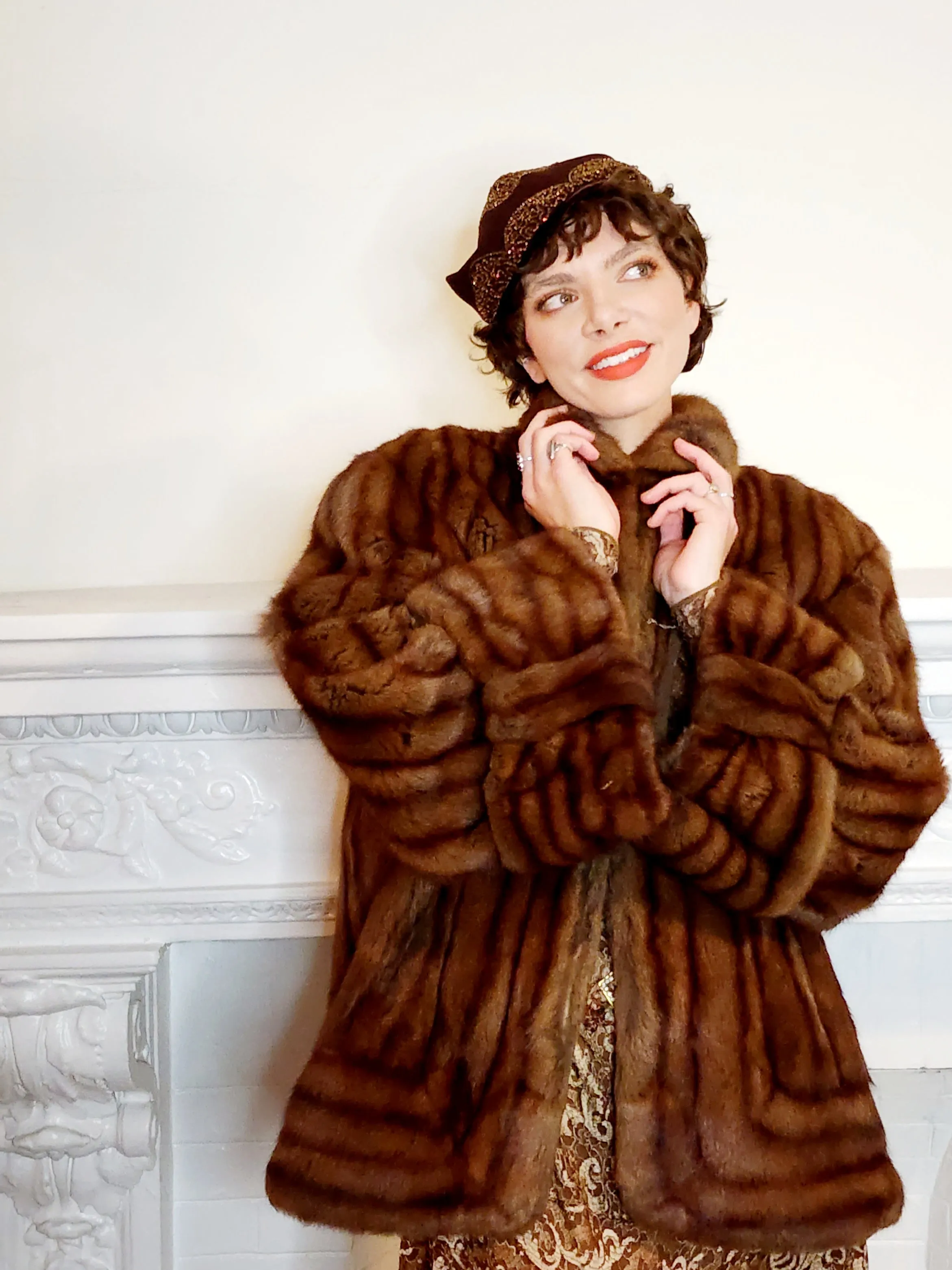 1940s Brown Fur Jacket Convertible Wrap Stole  / M