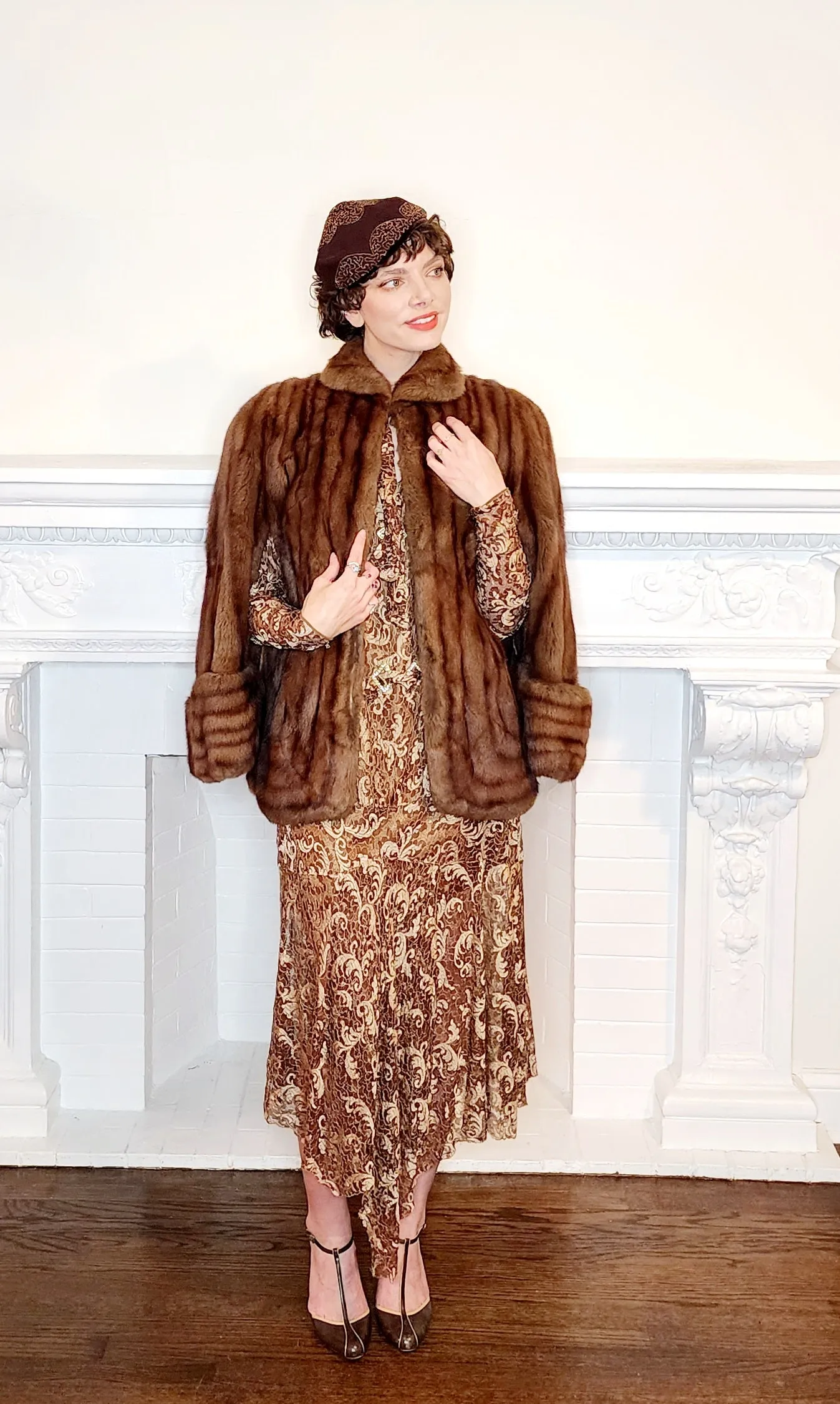 1940s Brown Fur Jacket Convertible Wrap Stole  / M