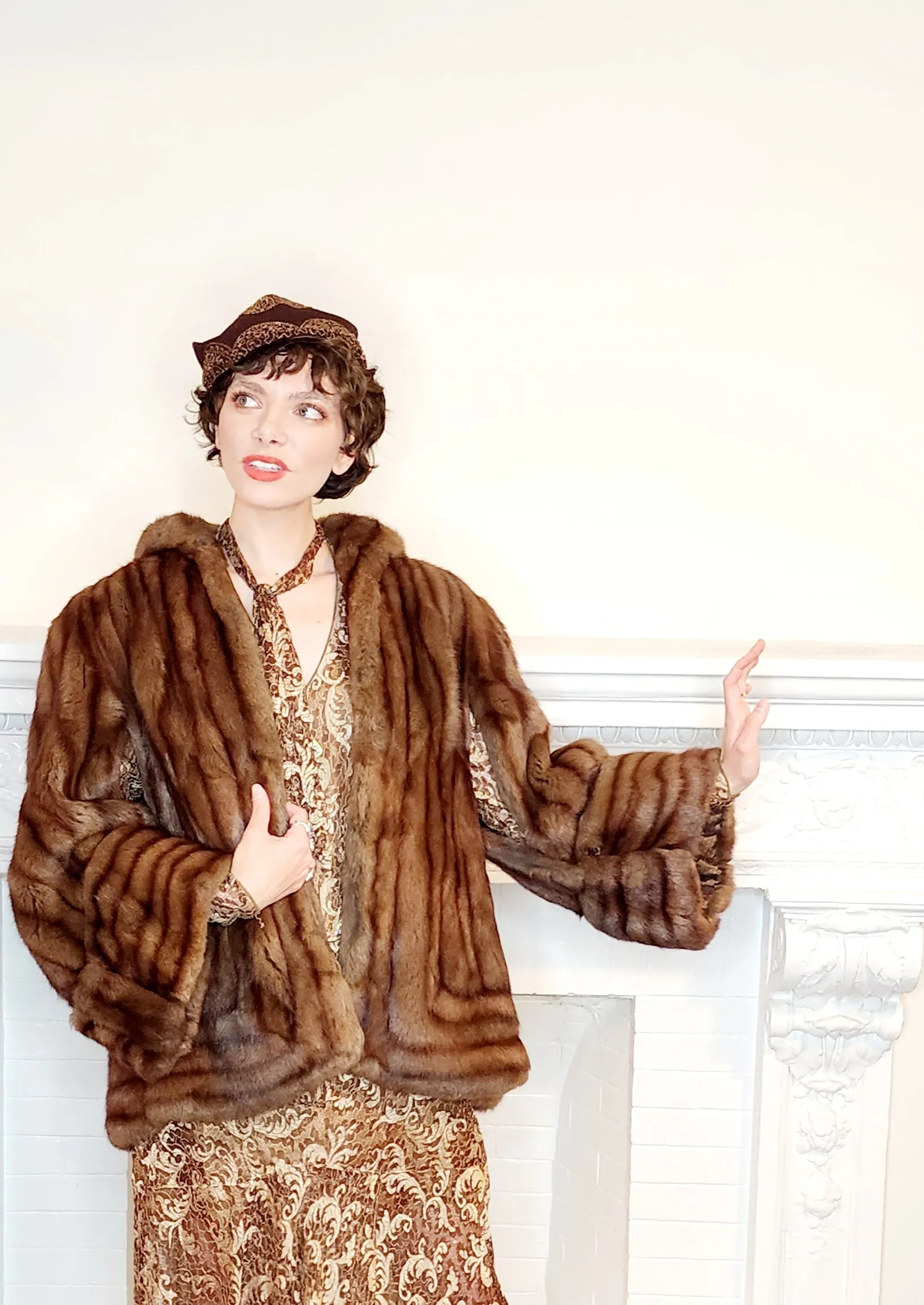 1940s Brown Fur Jacket Convertible Wrap Stole  / M