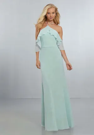 2018 Simple Mint Chiffon Bridesmaid Dresses Halter Neckline  Floor Length