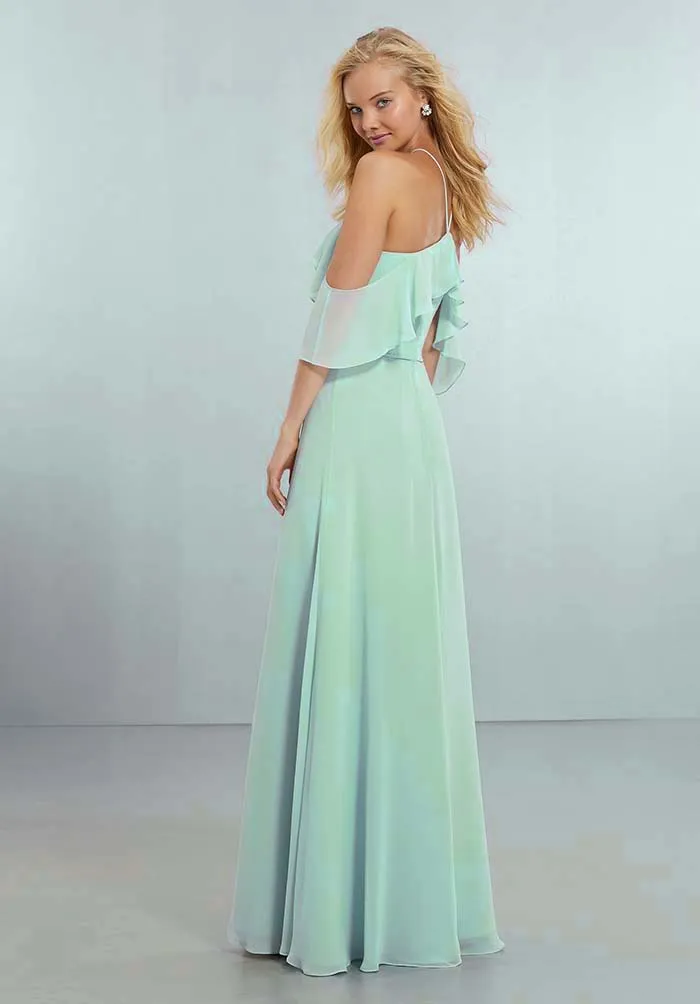 2018 Simple Mint Chiffon Bridesmaid Dresses Halter Neckline  Floor Length