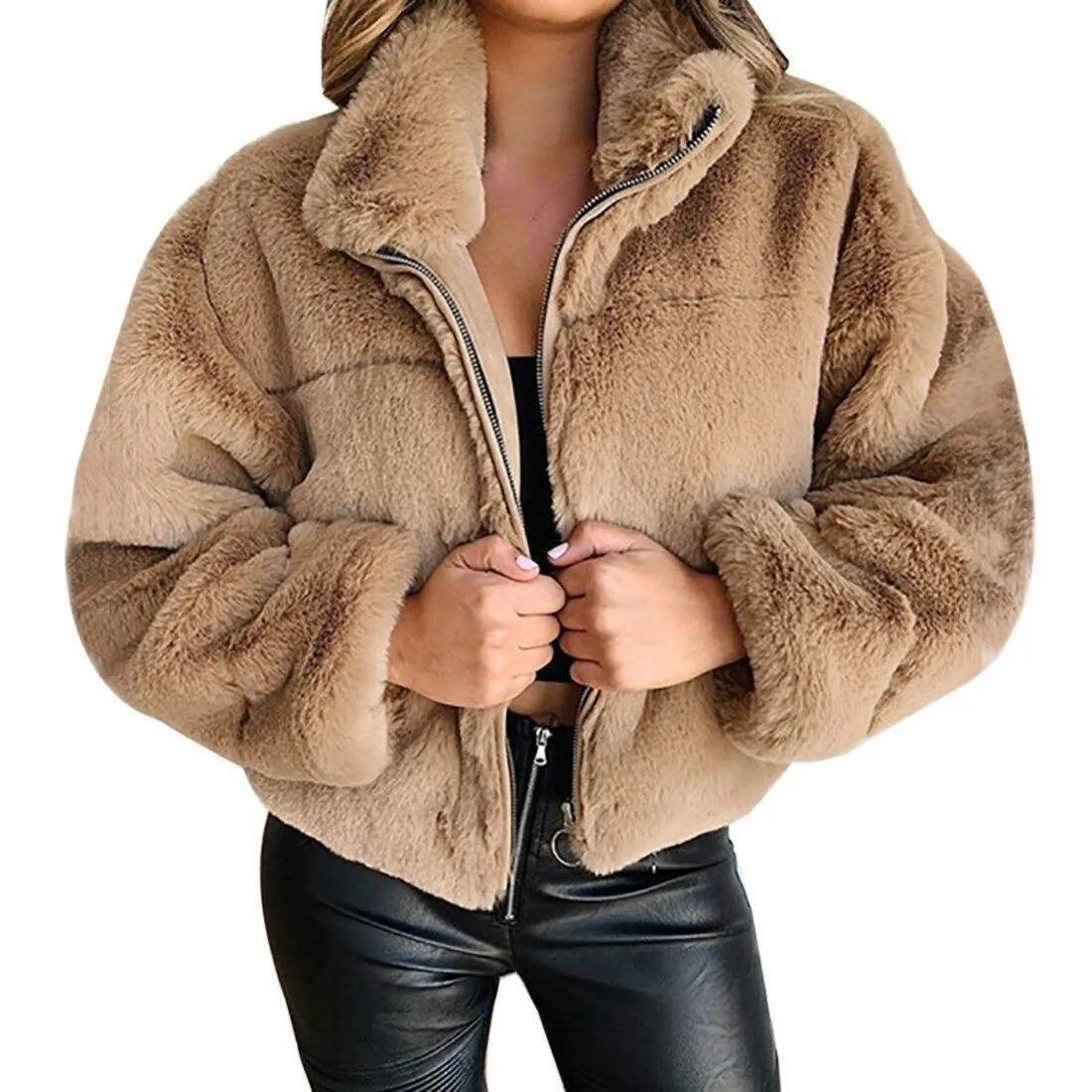 2024 New Arrivals Plus Size Winter Women Clothing Ladies Short Coats Zipper Fleece Jacket Winter Coat For Women