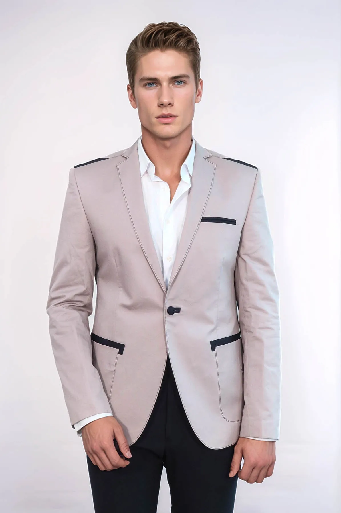 3 pocket Single Button Cotton Shoulder Stitched Light pink Jacket-Wessi