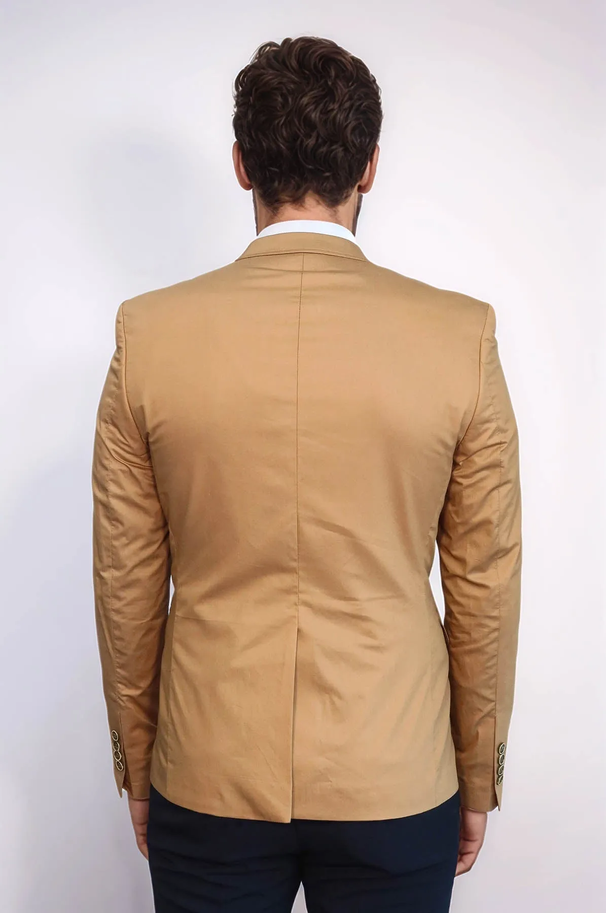 3 pocket Single Button Cotton Tan Jacket-Wessi
