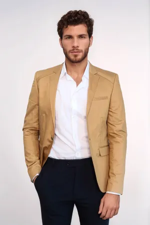 3 pocket Single Button Cotton Tan Jacket-Wessi