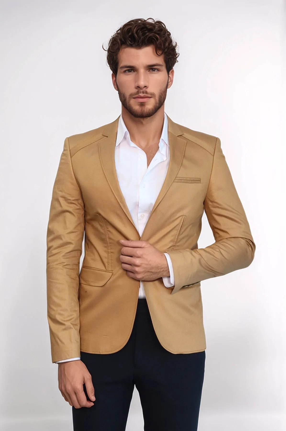 3 pocket Single Button Cotton Tan Jacket-Wessi