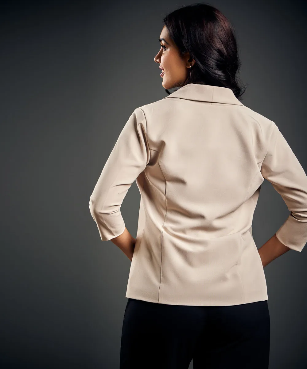 3/4 Sleeve Beige Office Blazer