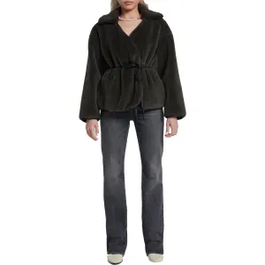 7 For All Mankind Womens Faux Leather Trim Faux Fur Faux Fur Coat