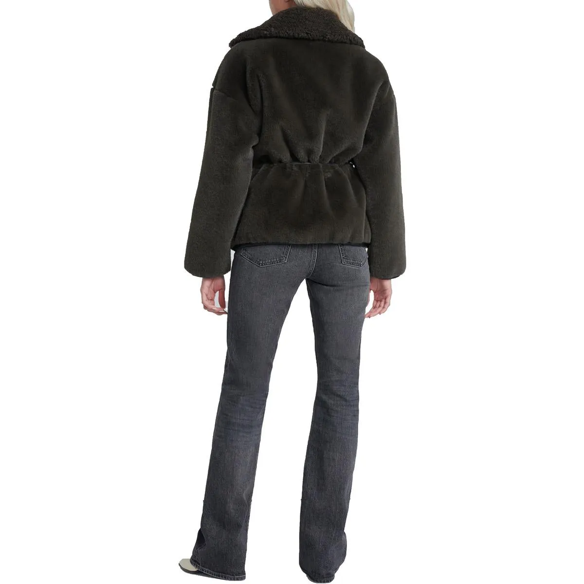 7 For All Mankind Womens Faux Leather Trim Faux Fur Faux Fur Coat