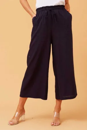 7/8 PaperBag Waist Linen Pants - Navy