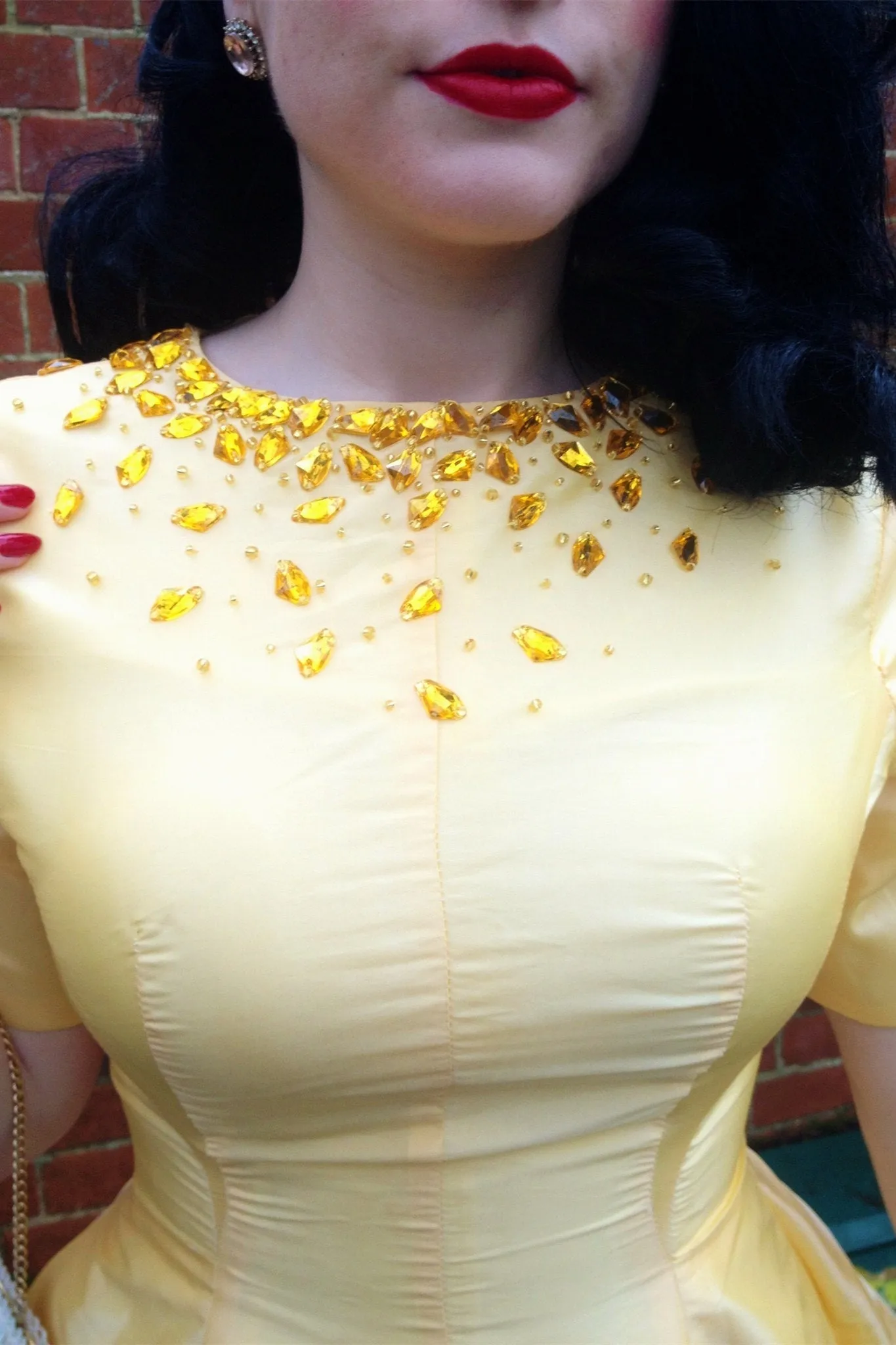 A-line Small Round Collar Tea Length Charmuse Beaded Prom Dress