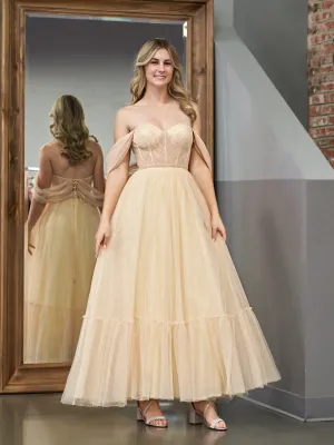 A-line Tulle Sweetheart Tea-Length Prom Dresses