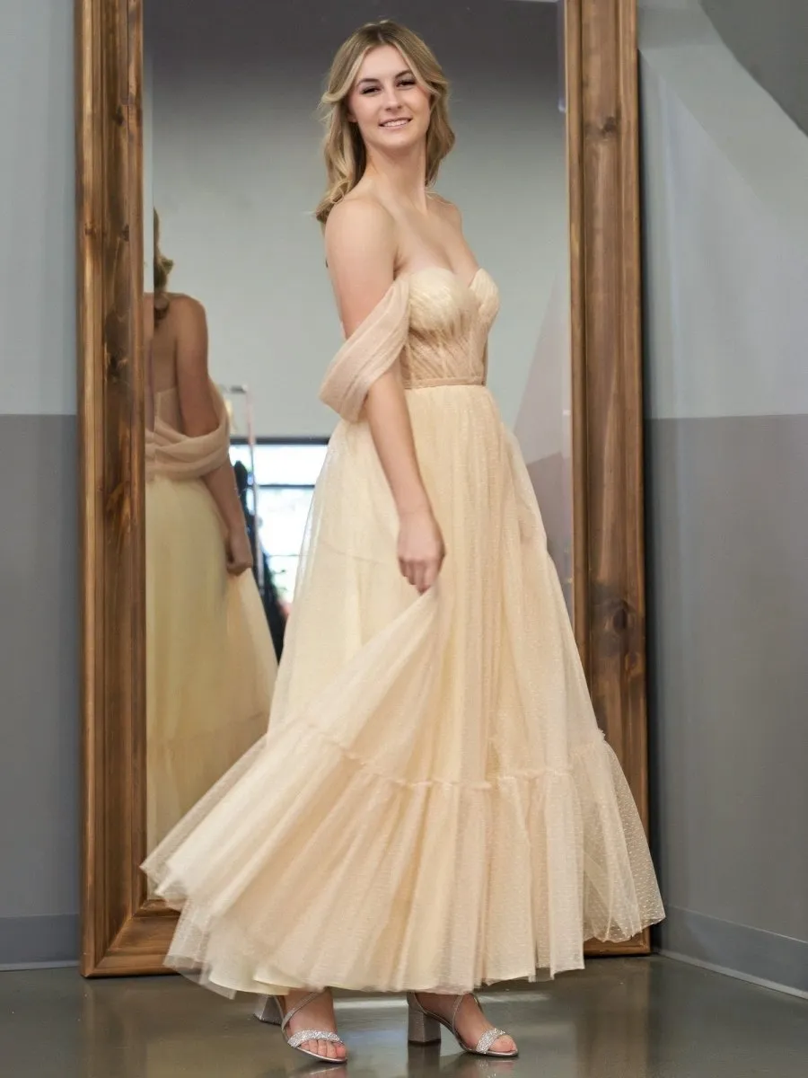 A-line Tulle Sweetheart Tea-Length Prom Dresses
