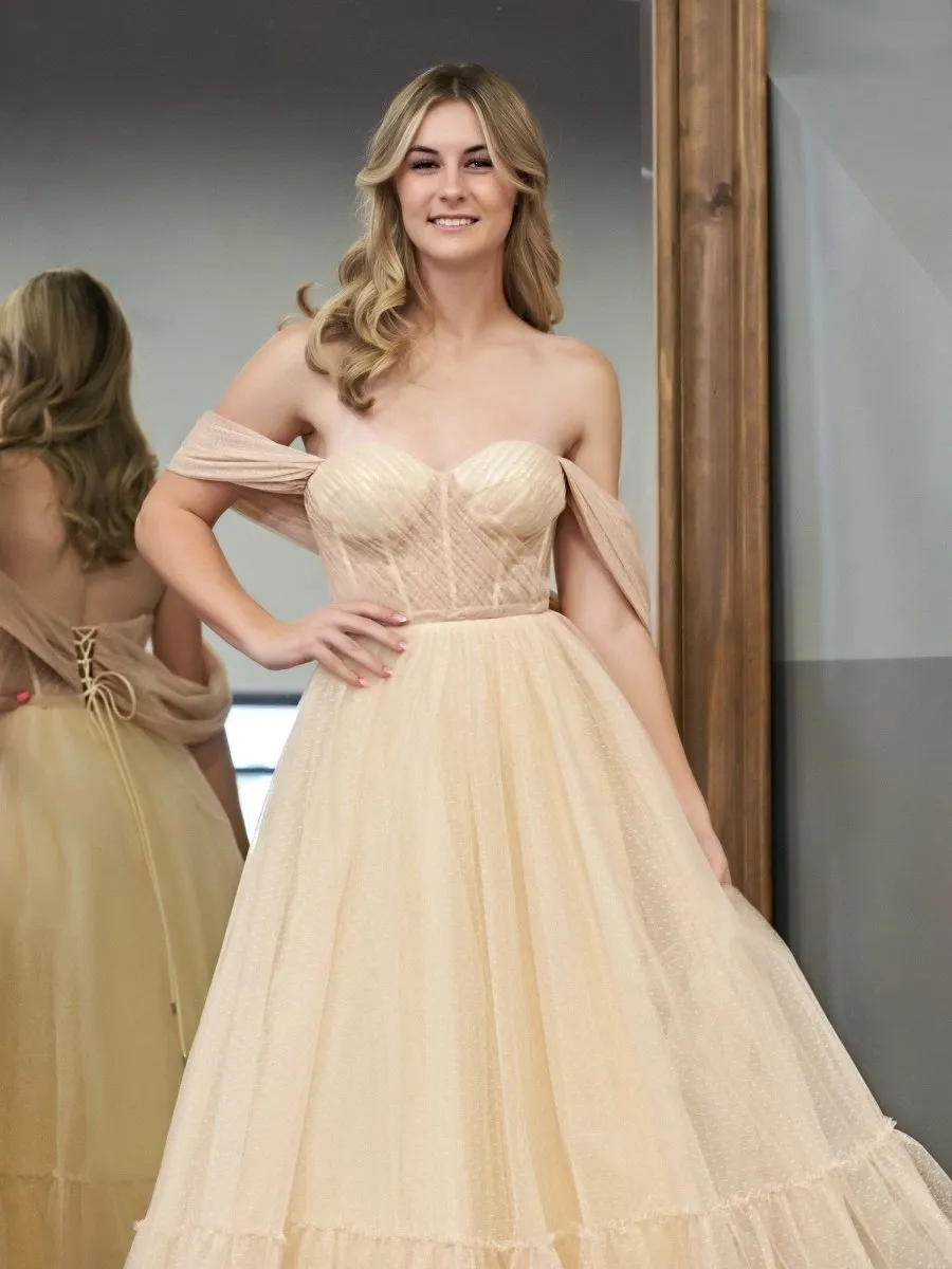 A-line Tulle Sweetheart Tea-Length Prom Dresses