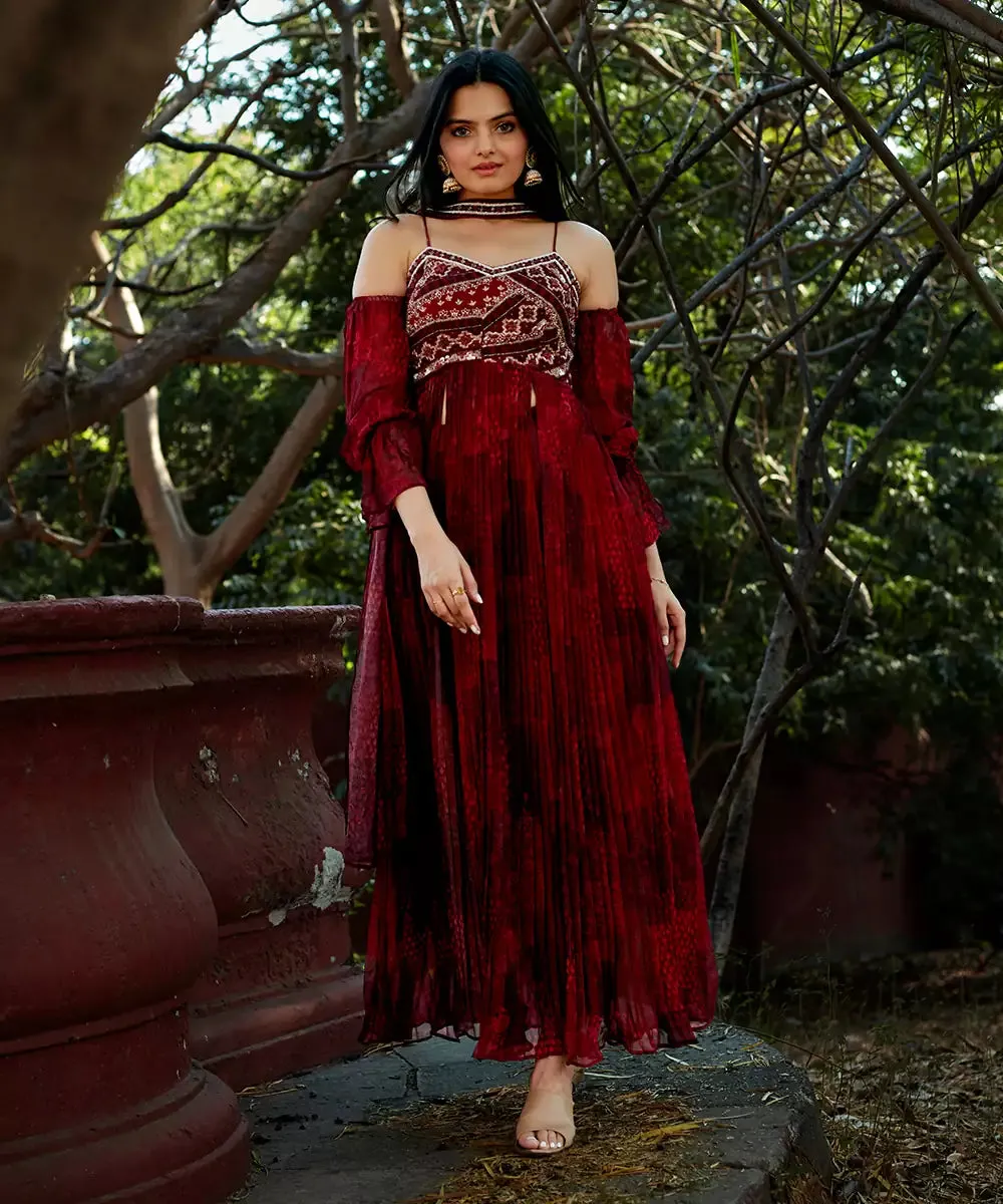 Abstract Print Slit Kurti Set