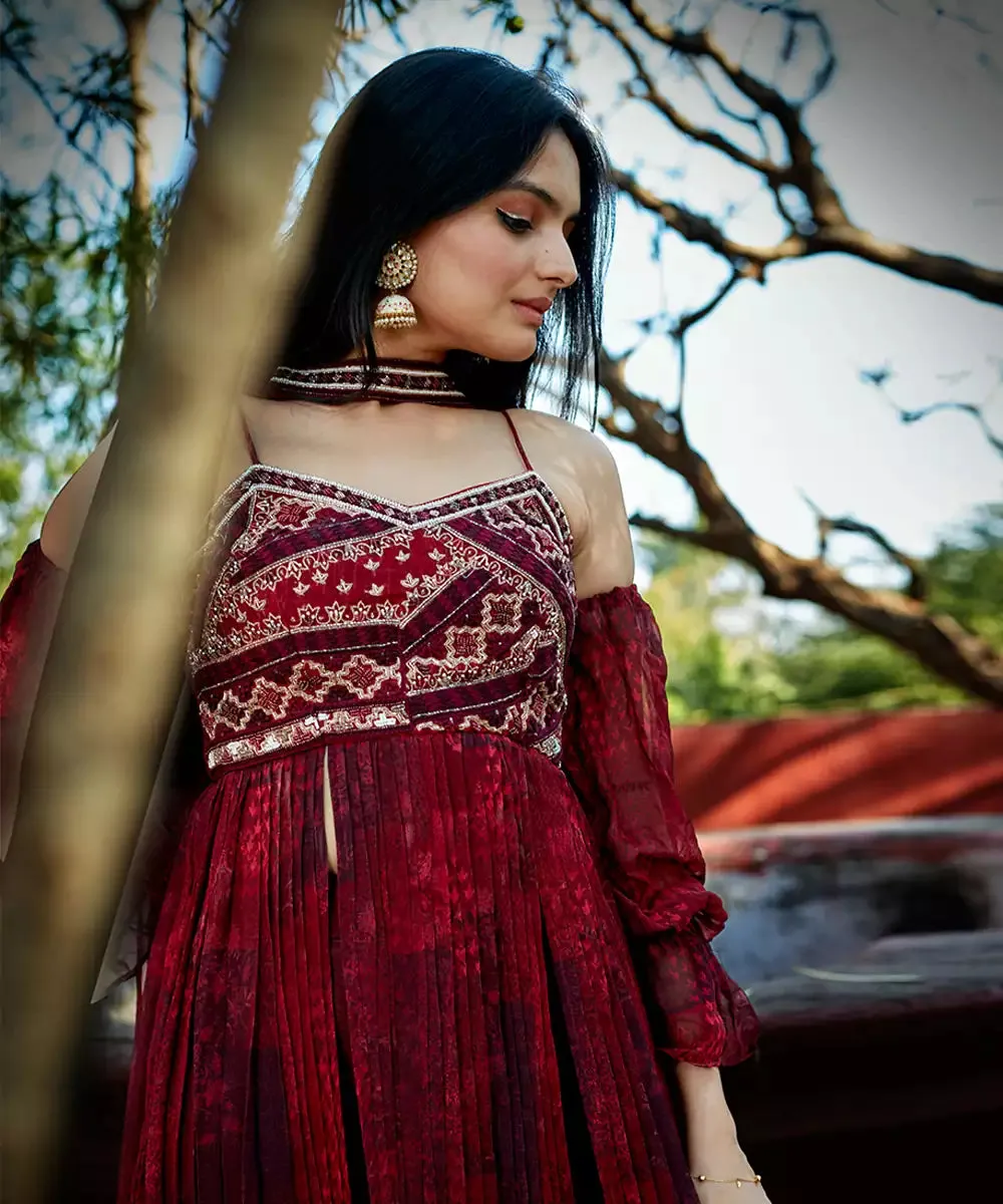 Abstract Print Slit Kurti Set