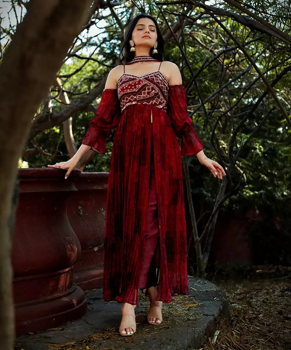 Abstract Print Slit Kurti Set