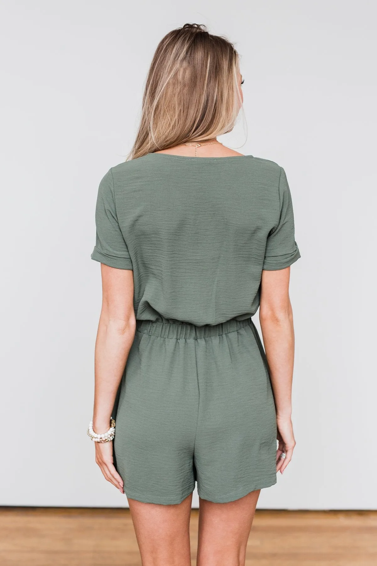 Adventure Awaits Half-Zip Romper- Olive