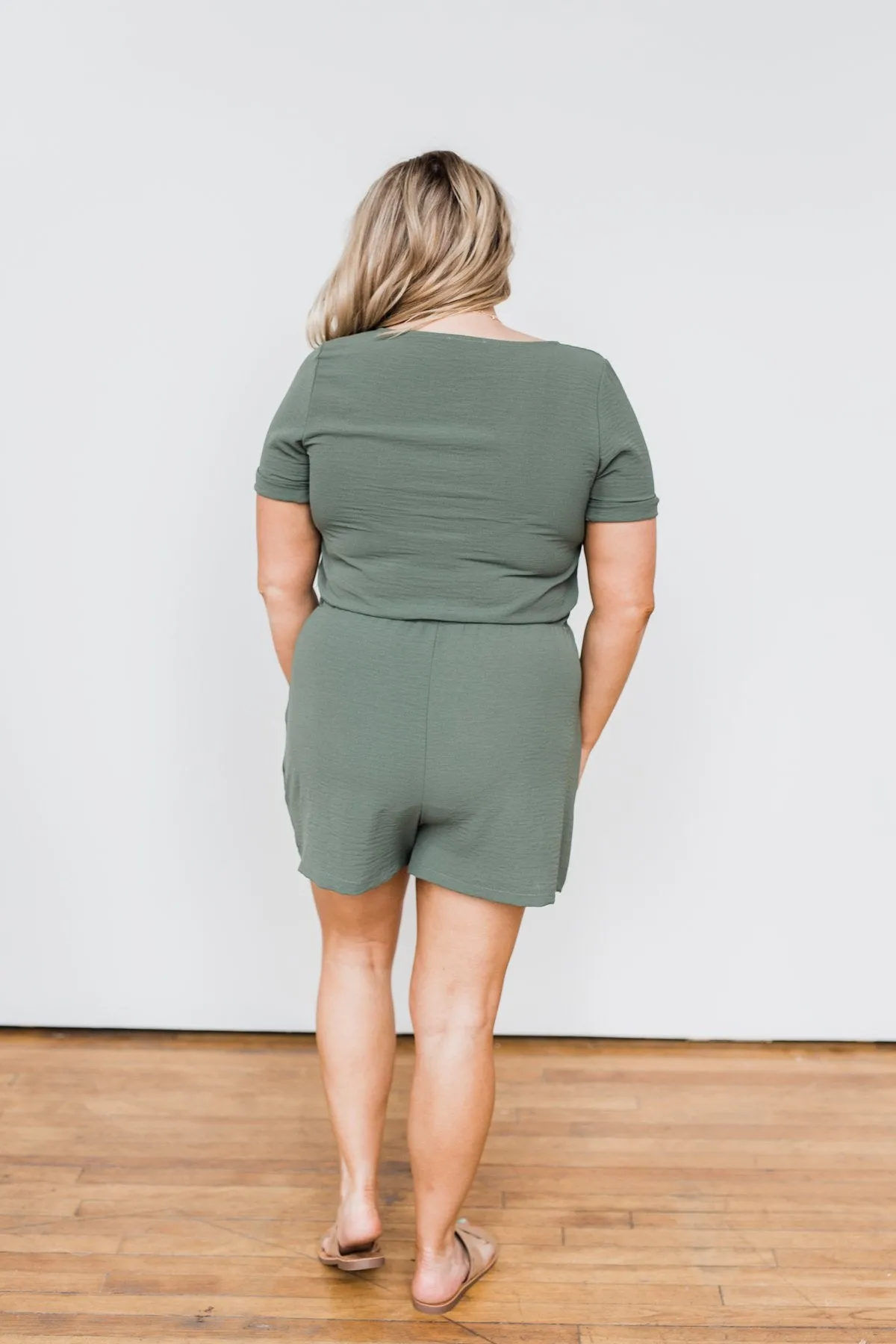 Adventure Awaits Half-Zip Romper- Olive