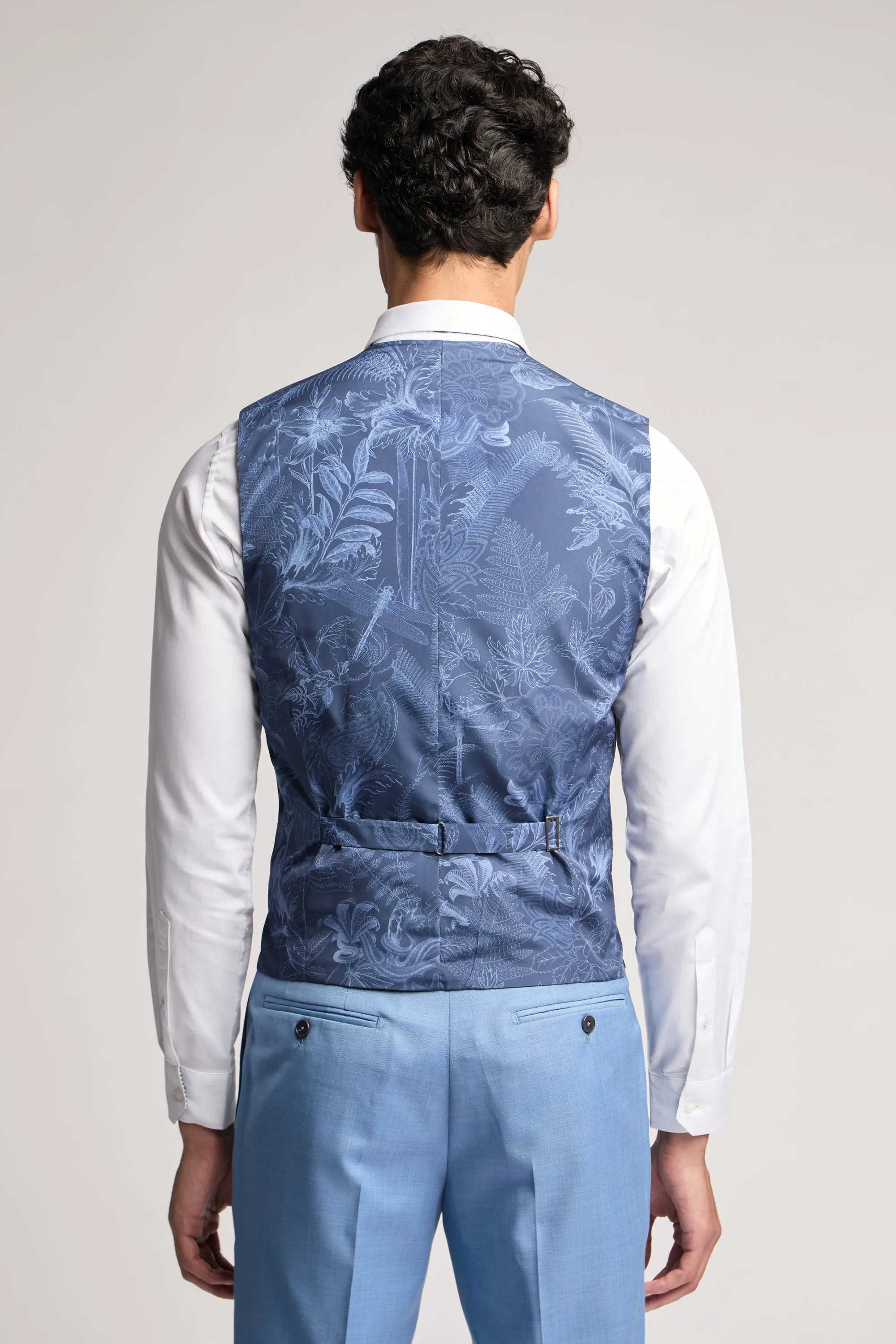 Airforce Blue Sharkskin Waistcoat Blue
