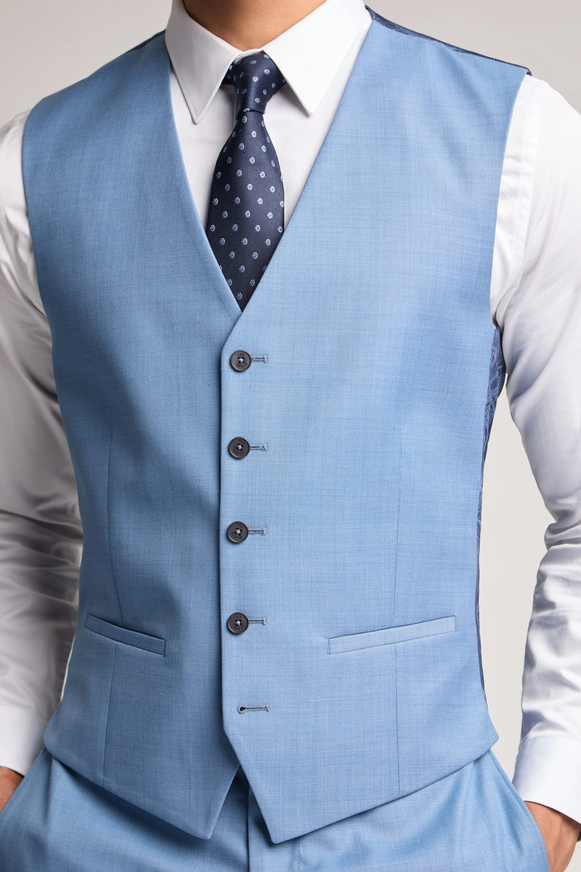Airforce Blue Sharkskin Waistcoat Blue