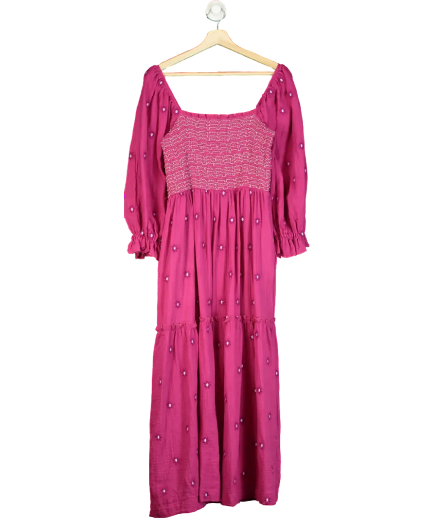 Amazon Purple Puff Sleeve Square Neck Flower Embroidered Maxi Dress UK L