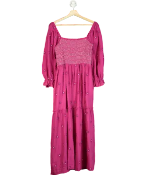 Amazon Purple Puff Sleeve Square Neck Flower Embroidered Maxi Dress UK L