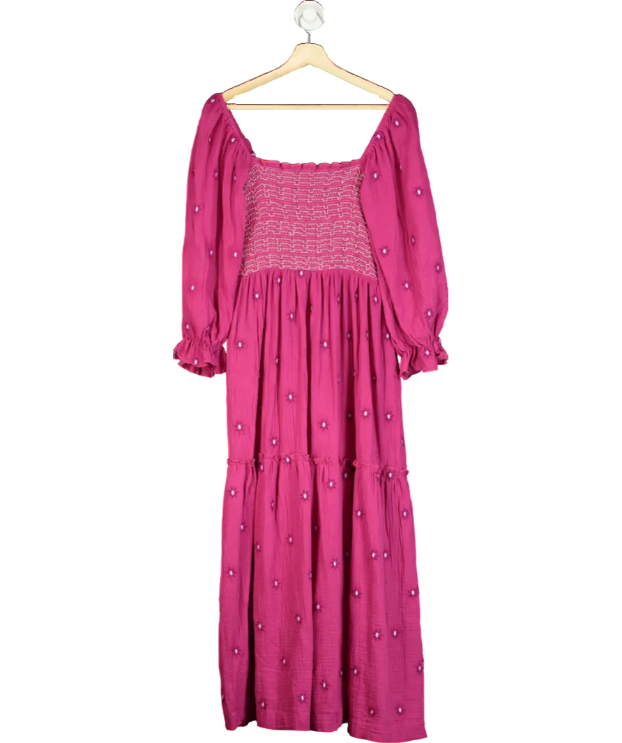 Amazon Purple Puff Sleeve Square Neck Flower Embroidered Maxi Dress UK L