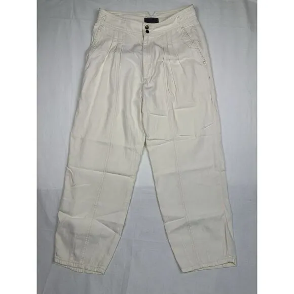 Anthropologie Women's Sz 8 Pants Barrel Cream‎ Pleated Denim Ankle