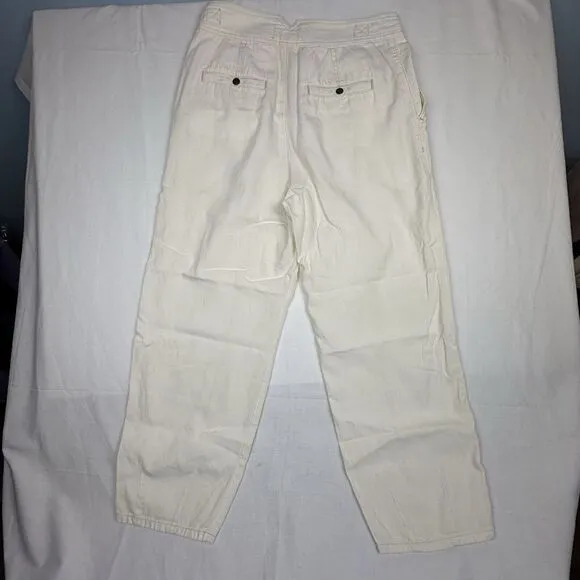 Anthropologie Women's Sz 8 Pants Barrel Cream‎ Pleated Denim Ankle