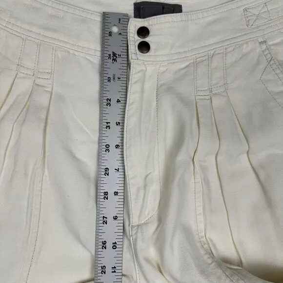 Anthropologie Women's Sz 8 Pants Barrel Cream‎ Pleated Denim Ankle