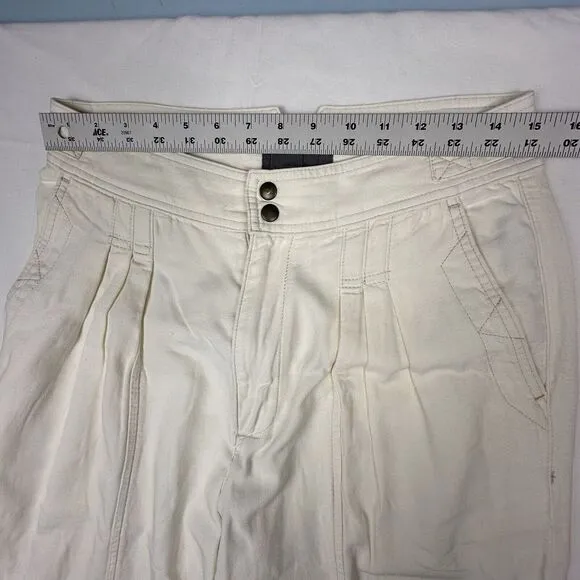 Anthropologie Women's Sz 8 Pants Barrel Cream‎ Pleated Denim Ankle