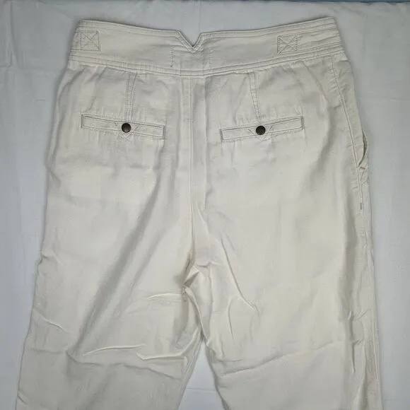 Anthropologie Women's Sz 8 Pants Barrel Cream‎ Pleated Denim Ankle