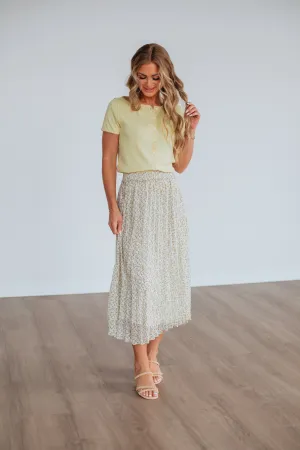 Ashie Pleated Floral Skirt - Cream Mix
