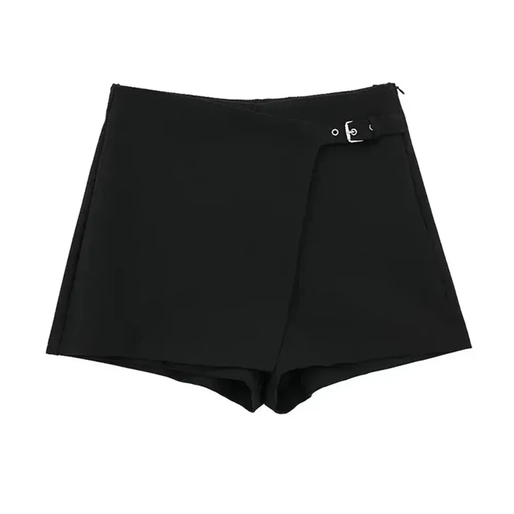 Asymmetric Shorts Skirts Women High Waist Side Zipper Female Skort Fashion