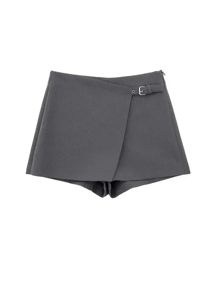 Asymmetric Shorts Skirts Women High Waist Side Zipper Female Skort Fashion