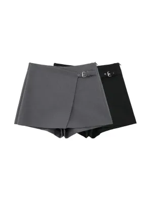 Asymmetric Shorts Skirts Women High Waist Side Zipper Female Skort Fashion