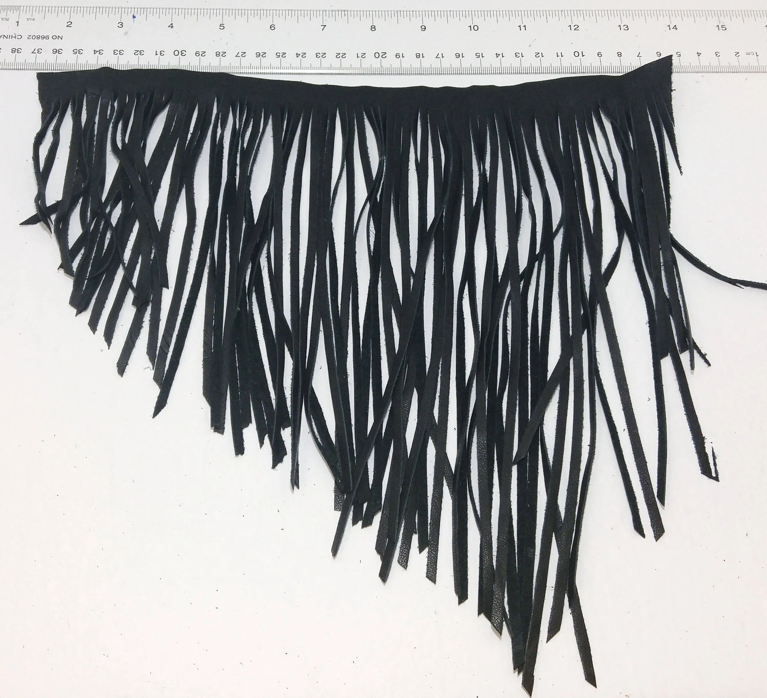 Asymmetrical Cowhide Fringe Trim in Black 1500 Nappa Garment Leather  12" long