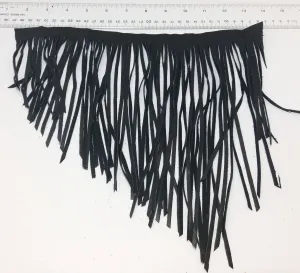 Asymmetrical Cowhide Fringe Trim in Black 1500 Nappa Garment Leather  12" long