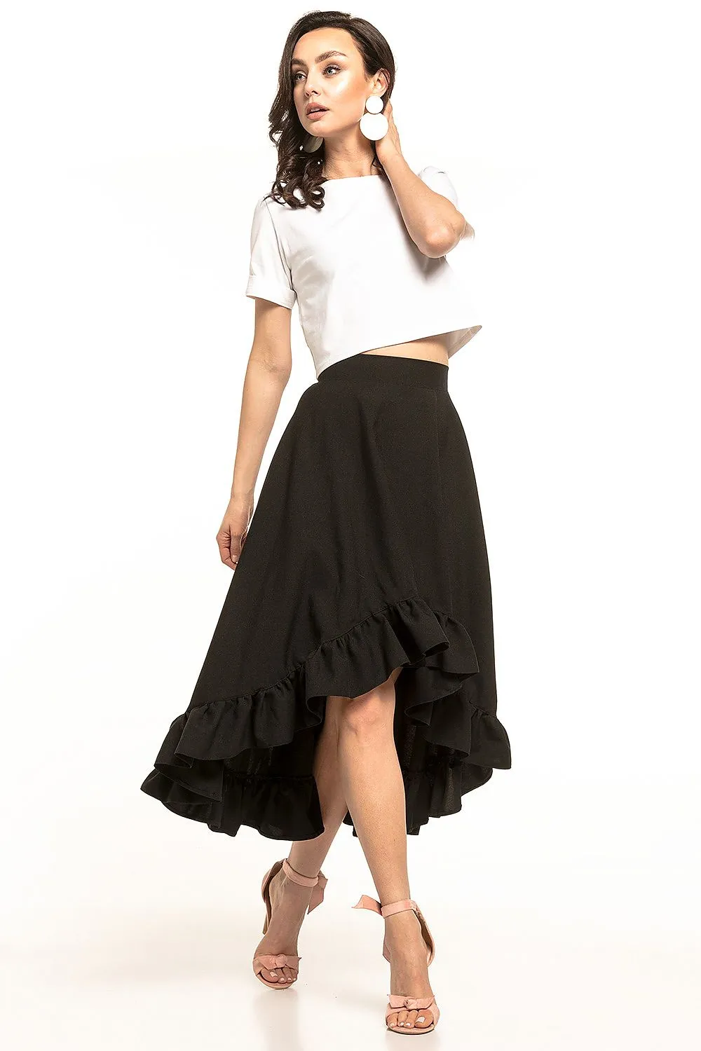 Asymmetrical Frill Midi Skirt