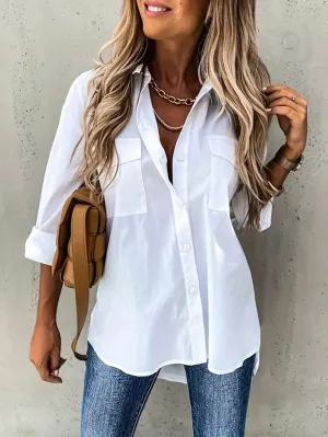 Asymmetrical Hem Shirt with Front Short and Back Long Design