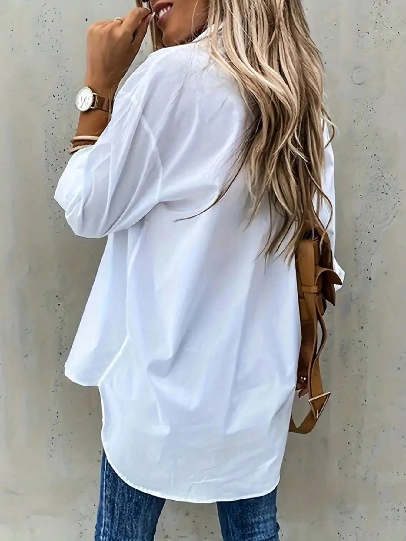 Asymmetrical Hem Shirt with Front Short and Back Long Design